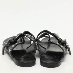 مملوكة مسبقًا حذاء مسطح بحلقة إصبع مزخرفة جلد أسود جوزيبي زانوتي مقاس 37