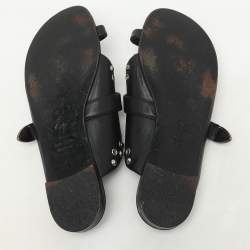 مملوكة مسبقًا حذاء مسطح بحلقة إصبع مزخرفة جلد أسود جوزيبي زانوتي مقاس 37