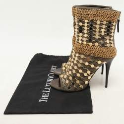 Giuseppe Zanotti Khaki Canvas Chain Embellished Mid Calf Boots Size 36