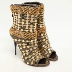 Giuseppe Zanotti Khaki Canvas Chain Embellished Mid Calf Boots Size 36