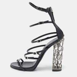 Giuseppe Zanotti Black Patent Leather Lauren Metal Cage Heel Strappy Sandals Size 38.5