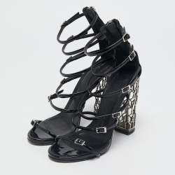 Giuseppe Zanotti Black Patent Leather Lauren Metal Cage Heel Strappy Sandals Size 38.5