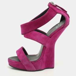 Giuseppe Zanotti Purple Suede Alien Wedge Sandals Size 37.5