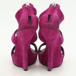 Giuseppe Zanotti Purple Suede Alien Wedge Sandals Size 37.5