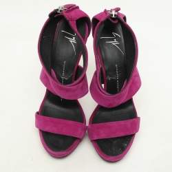 Giuseppe Zanotti Purple Suede Alien Wedge Sandals Size 37.5