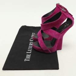 Giuseppe Zanotti Purple Suede Alien Wedge Sandals Size 37.5