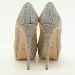 Giuseppe Zanotti Blue/Gold Studded Denim Peep Toe Platform Pumps Size 38