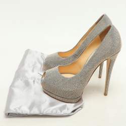 Giuseppe Zanotti Blue/Gold Studded Denim Peep Toe Platform Pumps Size 38