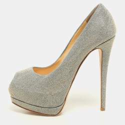 Giuseppe Zanotti Blue/Gold Studded Denim Peep Toe Platform Pumps Size 38
