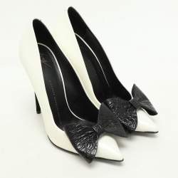 Giuseppe Zanotti White/Black Patent Leather and Croc Embossed Leather Bow Pumps Size 38
