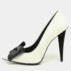 Giuseppe Zanotti White/Black Patent Leather and Croc Embossed Leather Bow Pumps Size 38