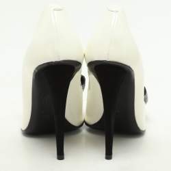 Giuseppe Zanotti White/Black Patent Leather and Croc Embossed Leather Bow Pumps Size 38