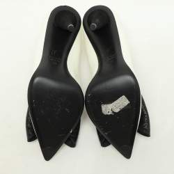 Giuseppe Zanotti White/Black Patent Leather and Croc Embossed Leather Bow Pumps Size 38