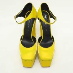 Giuseppe Zanotti Yellow iridescent Patent Leather Platform Ankle Strap Pumps Size 39
