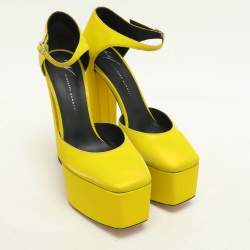 Giuseppe Zanotti Yellow iridescent Patent Leather Platform Ankle Strap Pumps Size 39
