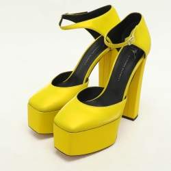 Giuseppe Zanotti Yellow iridescent Patent Leather Platform Ankle Strap Pumps Size 39