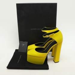 Giuseppe Zanotti Yellow iridescent Patent Leather Platform Ankle Strap Pumps Size 39