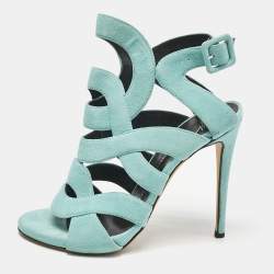 Giuseppe Zanotti Blue Suede Cutout Caged Sandals Size 38