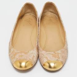Giuseppe Zanotti Beige Lace Cap Toe Ballet Flats Size 37