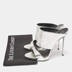 Giuseppe Zanotti Silver Snakeskin Embossed Leather Andrea Sandals Size 39
