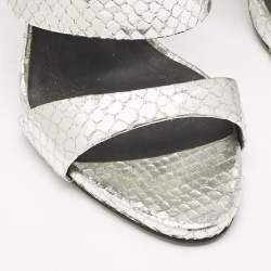 Giuseppe Zanotti Silver Snakeskin Embossed Leather Andrea Sandals Size 39