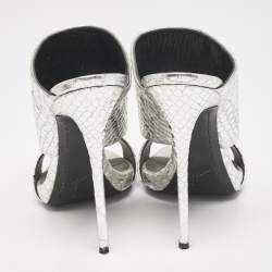 Giuseppe Zanotti Silver Snakeskin Embossed Leather Andrea Sandals Size 39