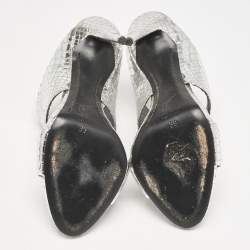 Giuseppe Zanotti Silver Snakeskin Embossed Leather Andrea Sandals Size 39