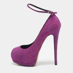 Giuseppe Zanotti Magenta Pink Suede Platform Peep Toe Ankle Strap Pumps Size 35