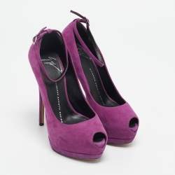 Giuseppe Zanotti Magenta Pink Suede Platform Peep Toe Ankle Strap Pumps Size 35