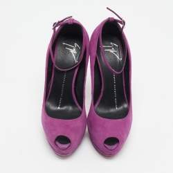 Giuseppe Zanotti Magenta Pink Suede Platform Peep Toe Ankle Strap Pumps Size 35