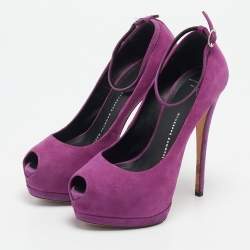 Giuseppe Zanotti Magenta Pink Suede Platform Peep Toe Ankle Strap Pumps Size 35
