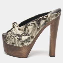 Giuseppe Zanotti Multicolor Snakeskin Embossed Leather Knot Wooden Platform Mules Size 40