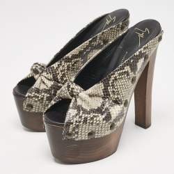 Giuseppe Zanotti Multicolor Snakeskin Embossed Leather Knot Wooden Platform Mules Size 40