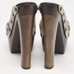 Giuseppe Zanotti Multicolor Snakeskin Embossed Leather Knot Wooden Platform Mules Size 40