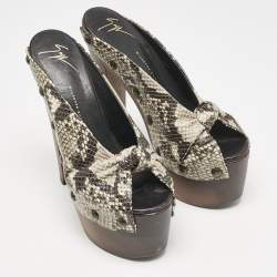 Giuseppe Zanotti Multicolor Snakeskin Embossed Leather Knot Wooden Platform Mules Size 40