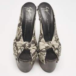 Giuseppe Zanotti Multicolor Snakeskin Embossed Leather Knot Wooden Platform Mules Size 40