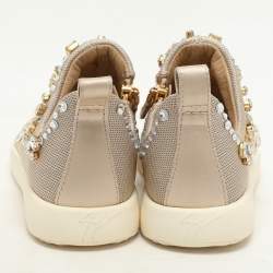 Giuseppe Zanotti Beige Crystal Embellished Suede And Mesh May London Slip On Sneakers Size 36.5