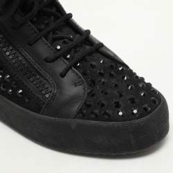 Giuseppe Zanotti black Suede Embellished High Top Sneakers Size 37