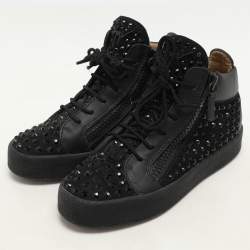 Giuseppe Zanotti black Suede Embellished High Top Sneakers Size 37