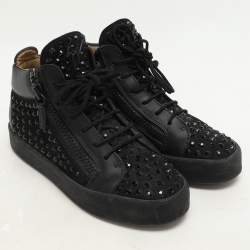 Giuseppe Zanotti black Suede Embellished High Top Sneakers Size 37