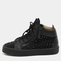 Giuseppe Zanotti black Suede Embellished High Top Sneakers Size 37