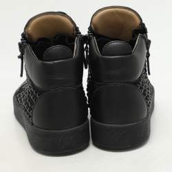 Giuseppe Zanotti black Suede Embellished High Top Sneakers Size 37