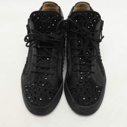Giuseppe Zanotti black Suede Embellished High Top Sneakers Size 37