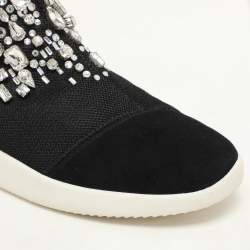 Giuseppe Zanotti Black Crystal Embellished Suede And Mesh May London Slip On Sneakers Size 36