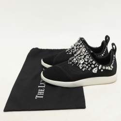 Giuseppe Zanotti Black Crystal Embellished Suede And Mesh May London Slip On Sneakers Size 36