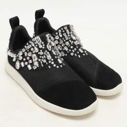 Giuseppe Zanotti Black Crystal Embellished Suede And Mesh May London Slip On Sneakers Size 36