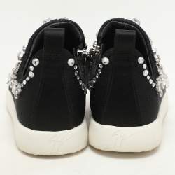 Giuseppe Zanotti Black Crystal Embellished Suede And Mesh May London Slip On Sneakers Size 36