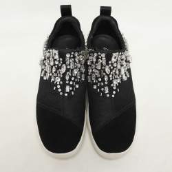 Giuseppe Zanotti Black Crystal Embellished Suede And Mesh May London Slip On Sneakers Size 36
