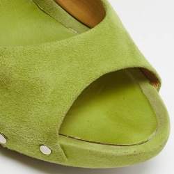 Giuseppe Zanotti Light Green Suede Studded Slide Platform Sandals Size 39