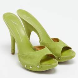 Giuseppe Zanotti Light Green Suede Studded Slide Platform Sandals Size 39